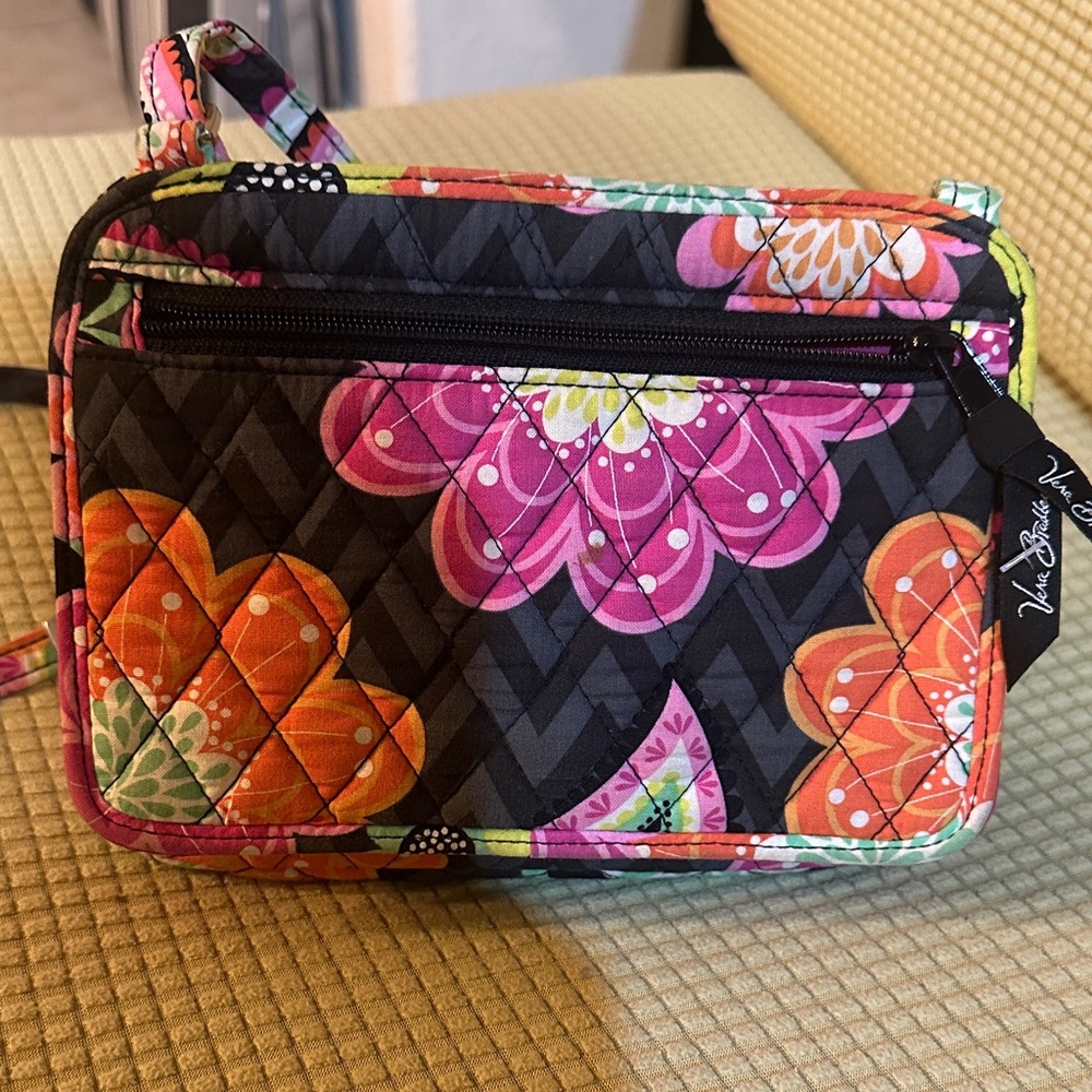 Vera Bradley Colorful Floral Crossbody Bag - Black, Pink, Orange